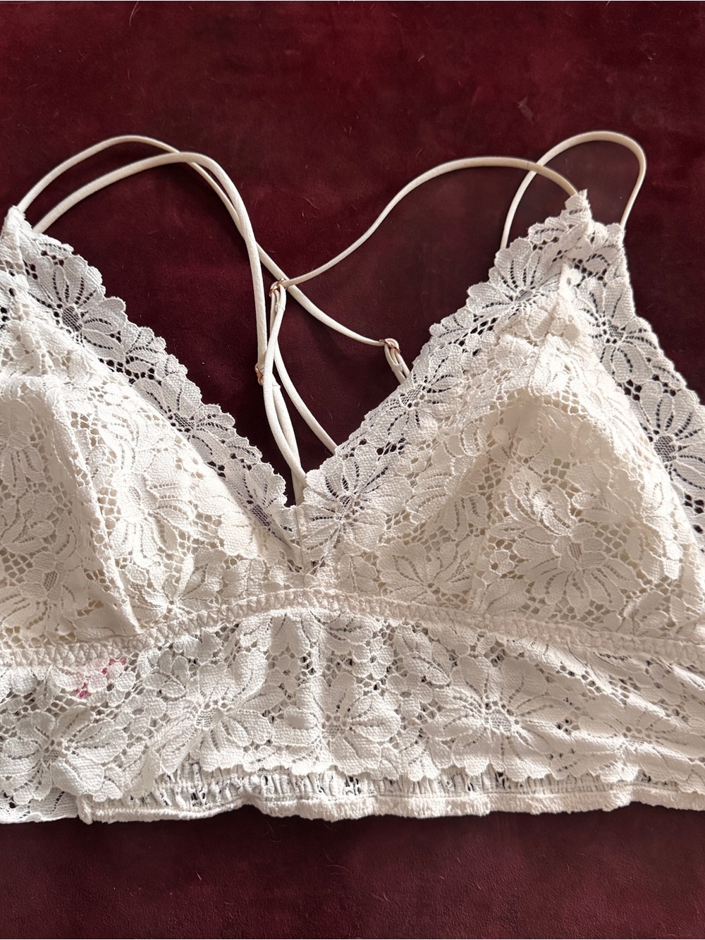 Pink Victoria's Secret white Lace Strappy Bralette XXL NWOT